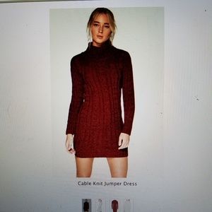 NWT Boohoo Lottie Cable Knit Jumper Dress in Wine